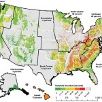 Researchers mapped the invasion-intensity for FIA sample sites and then estimated invasion-intensity for U.S. regions. Image by U.S. Forest Service.